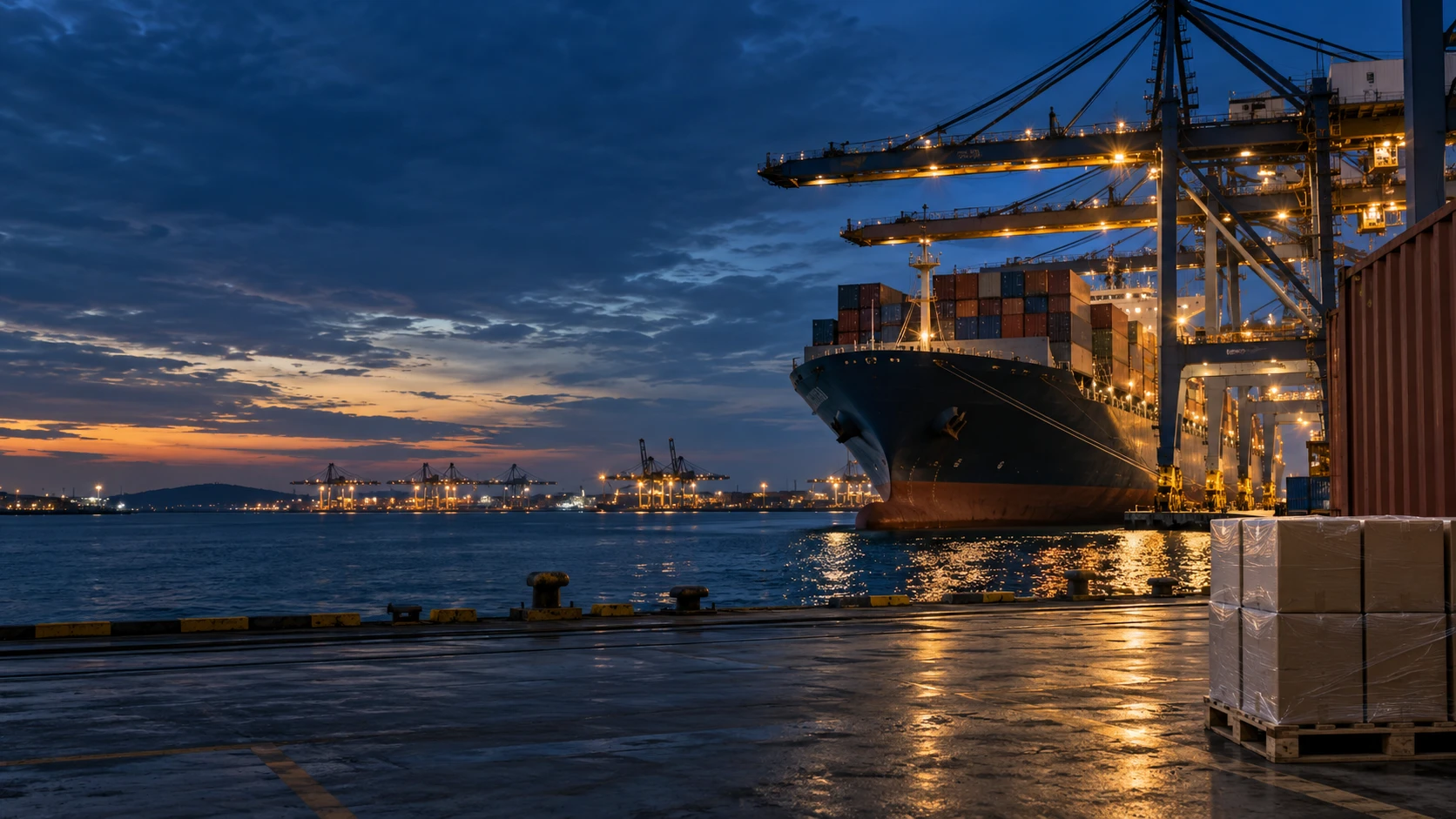 Container vessel alongside a terminal