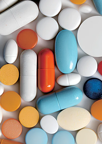 Capsules and tablets in different shapes