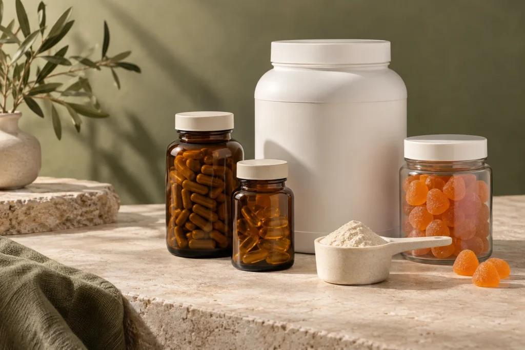 Dietary supplement bottles and products for ocean freight